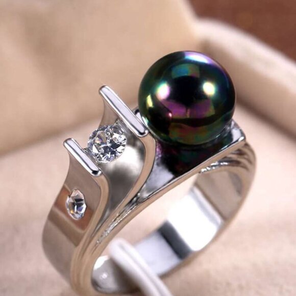 BLACK PEARL WEDDING RING - Picture 3 of 4